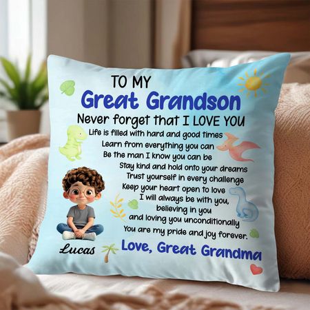 Never Forget That I LOVE YOU, Boy, Sun, Butterflies - Personalized Custom Pillow, Insert Included